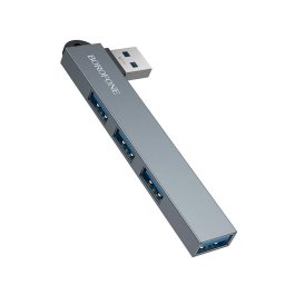 Hub, USB la 3x USB 2.0, 1x USB 3.0, Aliaj de Aluminiu, Plug&Play, 5Gbps - Borofone (FH1) - Metal Gray