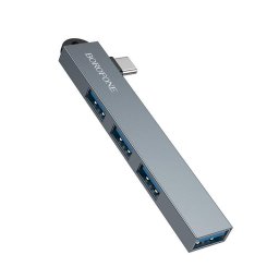 Hub, USB-C la 3x USB 2.0, 1x USB 3.0, Aliaj de Aluminiu, Plug&Play, 5Gbps - Borofone (FH1A) - Metal Gray
