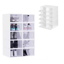 Dulap modular pentru pantofi cu 10 compartimente, din plastic alb
