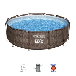 Piscina supraterana Bestway Steel Pro MAX 366x100 cm, ratan, cu filtru si scara