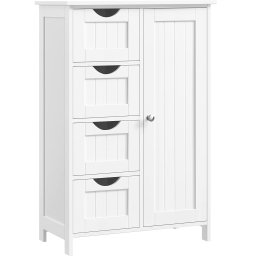 Dulap de baie VASAGLE alb, cu 4 sertare, usa si raft reglabil, 30x55x82 cm