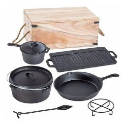 Set de gatit din fonta 6 piese cu ceaun, tigaie si gratar Perfect Home