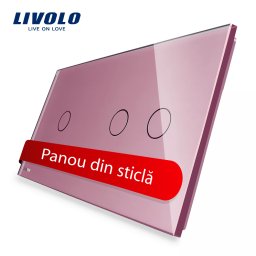 Panou din sticla roz Livolo pentru întrerupator touch simplu+dublu, 3 pozitii