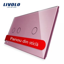 Panou din sticla roz pentru întrerupator touch triplu Livolo