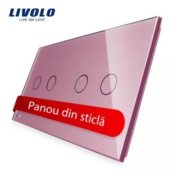 Panou din sticla roz pentru întrerupator touch Livolo dublu+dublu, 4 pozitii