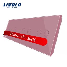 Panou din sticla roz pentru intrerupator touch triplu dublu Livolo, 6 pozitii