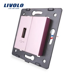 Priza USB Livolo roz pentru montaj elegant în perete