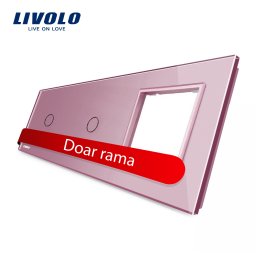 Panou Livolo cu 2 întrerupatoare touch si priza, rama din sticla roz