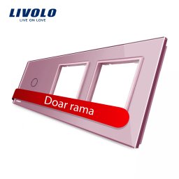 Panou Livolo din sticla roz pentru 1 intrerupator touch si 2 prize