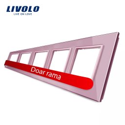 Rama cvintupla Livolo din sticla roz pentru prize si module