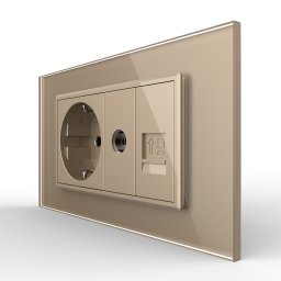 Priza dubla Livolo Schuko + TV/internet, rama din sticla aurie