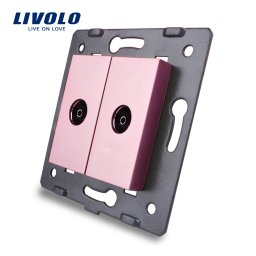Priza dubla TV Livolo roz, pentru montaj încastrat, design modern