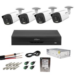 Sistem supraveghere Dahua cu 4 camere 2MP Dual Light, audio si HDD 500GB