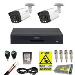Kit supraveghere Dahua cu 2 camere 2MP Dual Light 40m, DVR 4 canale