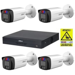 Kit supraveghere Dahua 4 camere 5MP cu alarma, microfon si DVR 4K WizSense