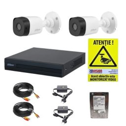 Kit supraveghere Dahua cu 2 camere 2MP IR 20m, DVR WizSense, HDD 500GB