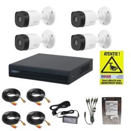 Sistem supraveghere exterior Dahua cu 4 camere 2MP, DVR WizSense si HDD 500GB