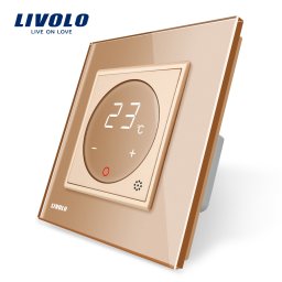 Termostat touch digital Livolo auriu pentru sisteme de încalzire electrice