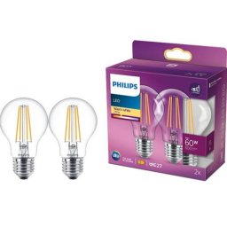 Pachet 2 becuri LED vintage Philips Classic A60, E27, 7W (60W), 806 lm, lumina alba calda (2700K)