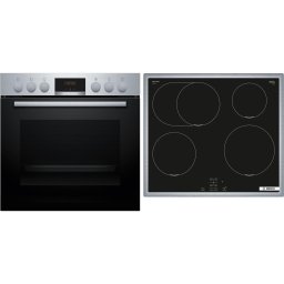 Set Bosch HND415LS62 cuptor incorporabil HEA513BS4, 71 L, 5 tipuri de incalzire pentru gatit si plita cu inductie NIF645CB5E, 4 zone de gatit, 17 niveluiri de putere, Negru-Inox
