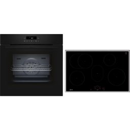 Set Neff BTX48PIB0 cuptor electric, incorporabil B2CCJ7AK3 N30, 71 L, si plita cu inductie T58SHF1L0 N70 , 4 zone gatit, Negru