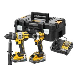 Set 2 scule profesionale pe acumulator DeWALT DCK2052H2T, 18V XR, Motor fara perii, Masina de gaurit cu percutie DCD999, Masina de insurubat cu impact DCF850, 2x acumulator Li-Ion 5 Ah POWERSTACK, Incarcator rapid, Cutie transport TSTAK