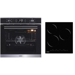 Pachet Samus ONL41 Cuptor incorporabil Samus SC625GDX5, Electric, 75 L, 5 functii (Negru/Inox) + Plita incorporabila vitroceramica Samus PSVE-43BG2, latime 45 cm, 4800 W, 3 zone de gatit, Touch Control, setari putere in 9 trepte, Sticla neagra
