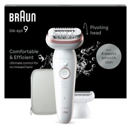 Epilator BRAUN Silk-epil 9 SES9-030, 40 pensete, 2 viteze, 3 accesorii, SmartLight, Smart Touch, MicroGrip, Wet&Dry, acumulator, alb-rose gold