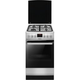 Aragaz mixt Hansa FCMX592299, cuptor electric, 50 cm, 4 arzatoare, usa 3 straturi, autocuratare catalitica, display LED rosu, 8 functii, grill, ventilator, rotisor, aprindere electrica, siguranta, capac metalic, gratare fonta, sertar depozitare, 65 L, Ino