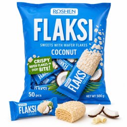 ROSHEN FLAKSI Bomboane Crocante cu Napolitană și Cocos 500 g – 50 bucăți