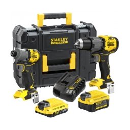 Stanley - SFMCD726B + SFMCF830B - Masina de gaurit si insurubat cu percutie, 80 Nm + Masina de insurubat cu impact, 203 Nm + Set 2 acumulatori si incarcator, Li-Ion, 18 V, 2/4 Ah + Valiza speciala