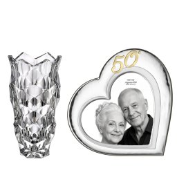 Set Rama Foto Argint si Vaza Cristal Bohemia 28 cm Nunta de Aur