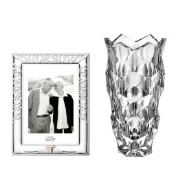 Set Rama Foto Argint Nunta de Aur si Vaza Cristal Bohemia 28 cm