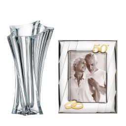 Set Rama Foto Argint Nunta de Aur si Vaza Bohemia 28 cm