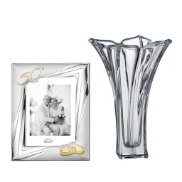 Set Rama Foto Argint si Vaza Bohemia 28 cm Nunta de Aur