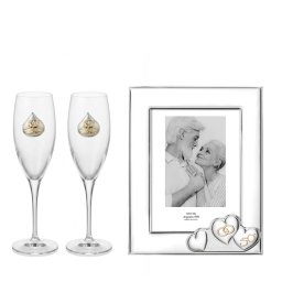 Set 2 Pahare Miri si Rama Foto Argint 13x18 cm pentru Nunta de Aur