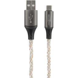 Ansmann USB-A to USB Type-C cable (black/transparent, 1 meter, with LED)