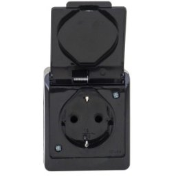 Priza Simpla Neagra cu Capac Hermes, 16 A/250, IP44