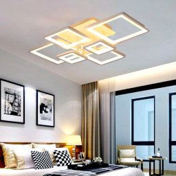 Lustra LED ELLA 119W alba, 6 patrate, dimabila cu telecomanda si 3 nuante