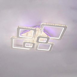 Lustra LED RGB Terrano 288W cu telecomanda si cristale, 6 patrate, alb crom lucios