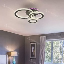Lustra LED LEOCADIA RGB 134W cu telecomanda, 3 cercuri, dimabila, negru