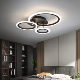 Lustra LED BETTY 40W cu telecomanda, 3 cercuri, dimabila, negru mat