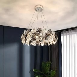 Candelabru cu cristale K9 Hara, 9xE27, finisaj argintiu, pentru interior