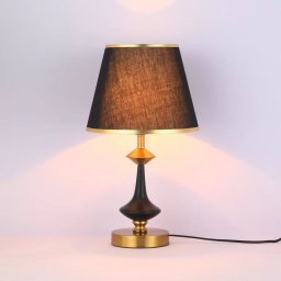 Veioza de masa Shreya cu soclu E27, negru-auriu, abajur textil, 45 cm