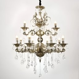 Candelabru SANSSOUCI Royal din metal si cristal, 12xE14, alama antichizata