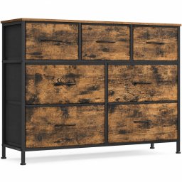 Comoda SONGMICS cu 7 sertare, cadru metalic si blat MDF, maro rustic