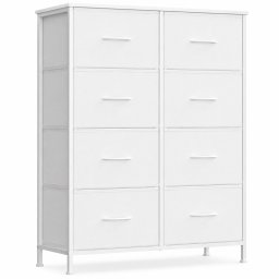Comoda SONGMICS cu 8 sertare textile, cadru metalic si blat MDF, alb