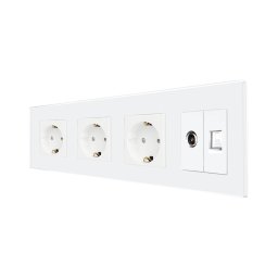 Priza tripla Schuko cu TV si Internet, rama din sticla Luxion alba