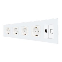 Priza cvadrupla Schuko cu TV si Internet, rama din sticla Luxion