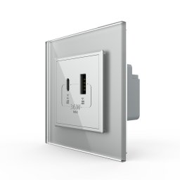 Priza USB-A + USB-C Livolo 36W cu rama din sticla gri, serie noua